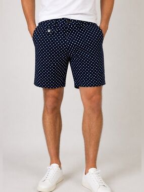 Goodale Mens Polka Dot Shorts Size 28 Navy White Preppy Chino Casual